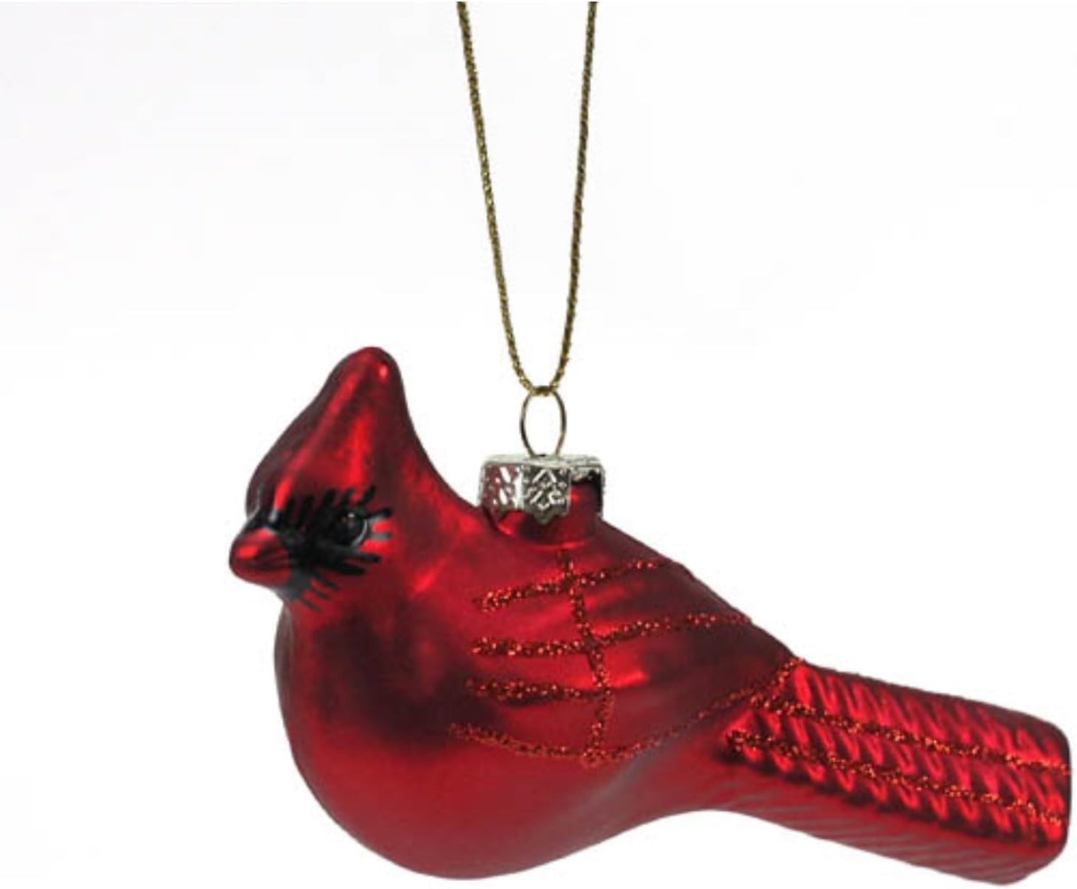 Glittered Cardinal Handblown Glass Ornament