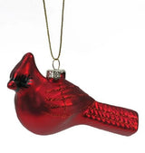 Glittered Cardinal Handblown Glass Ornament