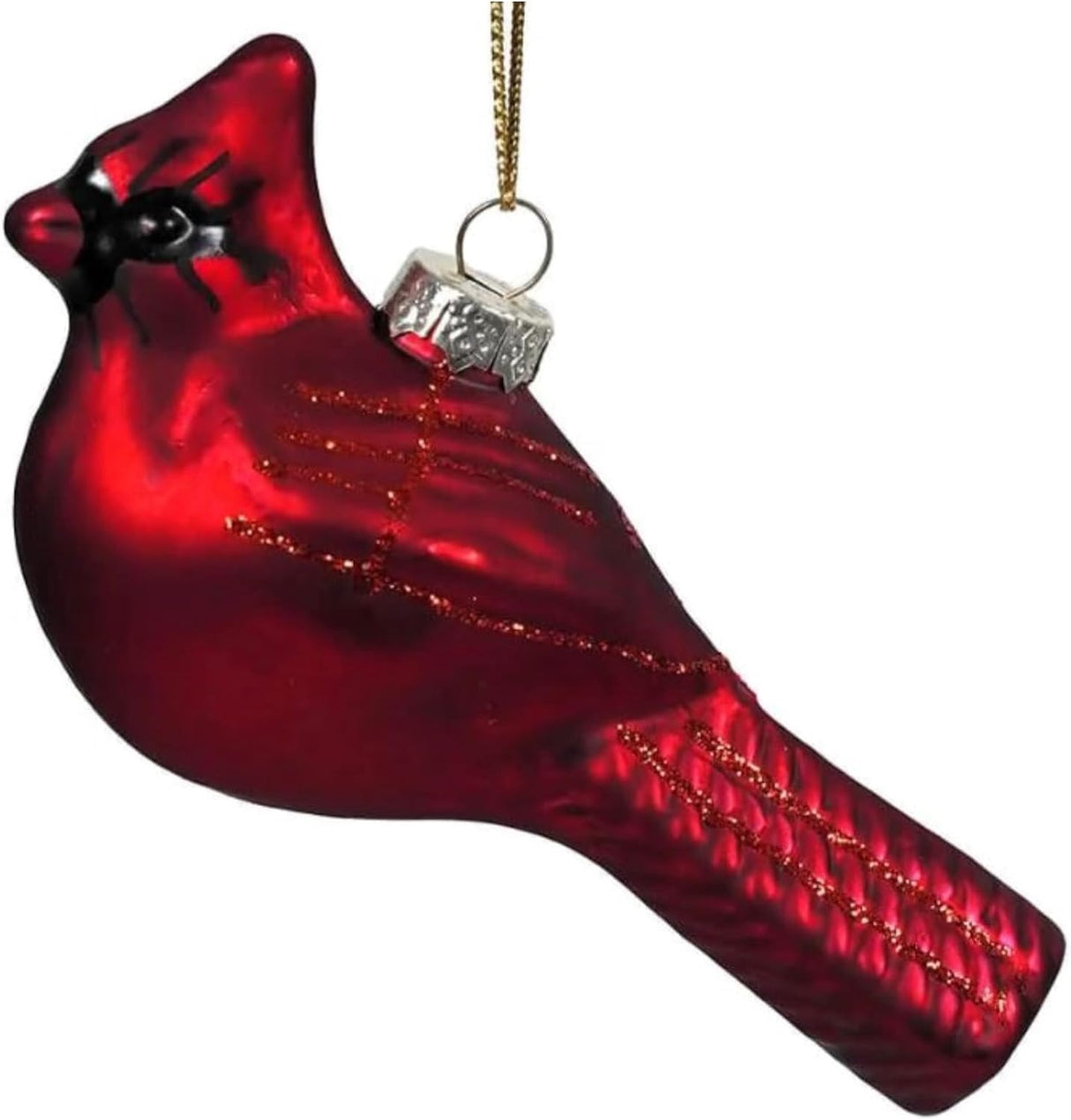 Glittered Cardinal Handblown Glass Ornament
