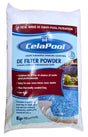 This image shows the packaging that this product comes in. It reads "A new wave in swim pool filtration. DE Filter Powder. Contains Diatomaceous Earth. Celatom DE is the #1 choice of swim pool professionals. Easy to use. Less mess. Less waste. Low dust. Provides a sparkling pool day or night with sub micron removal efficiency, optimizing chemical usage."