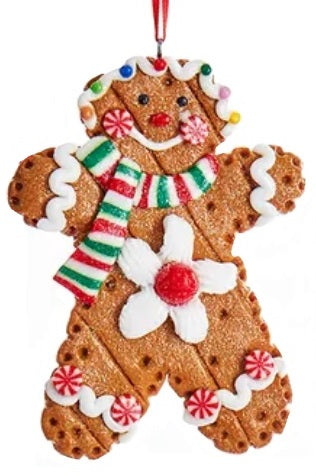 Ornaments made to look like decorated gingerbread cookies.