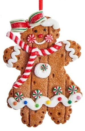Ornaments made to look like decorated gingerbread cookies.