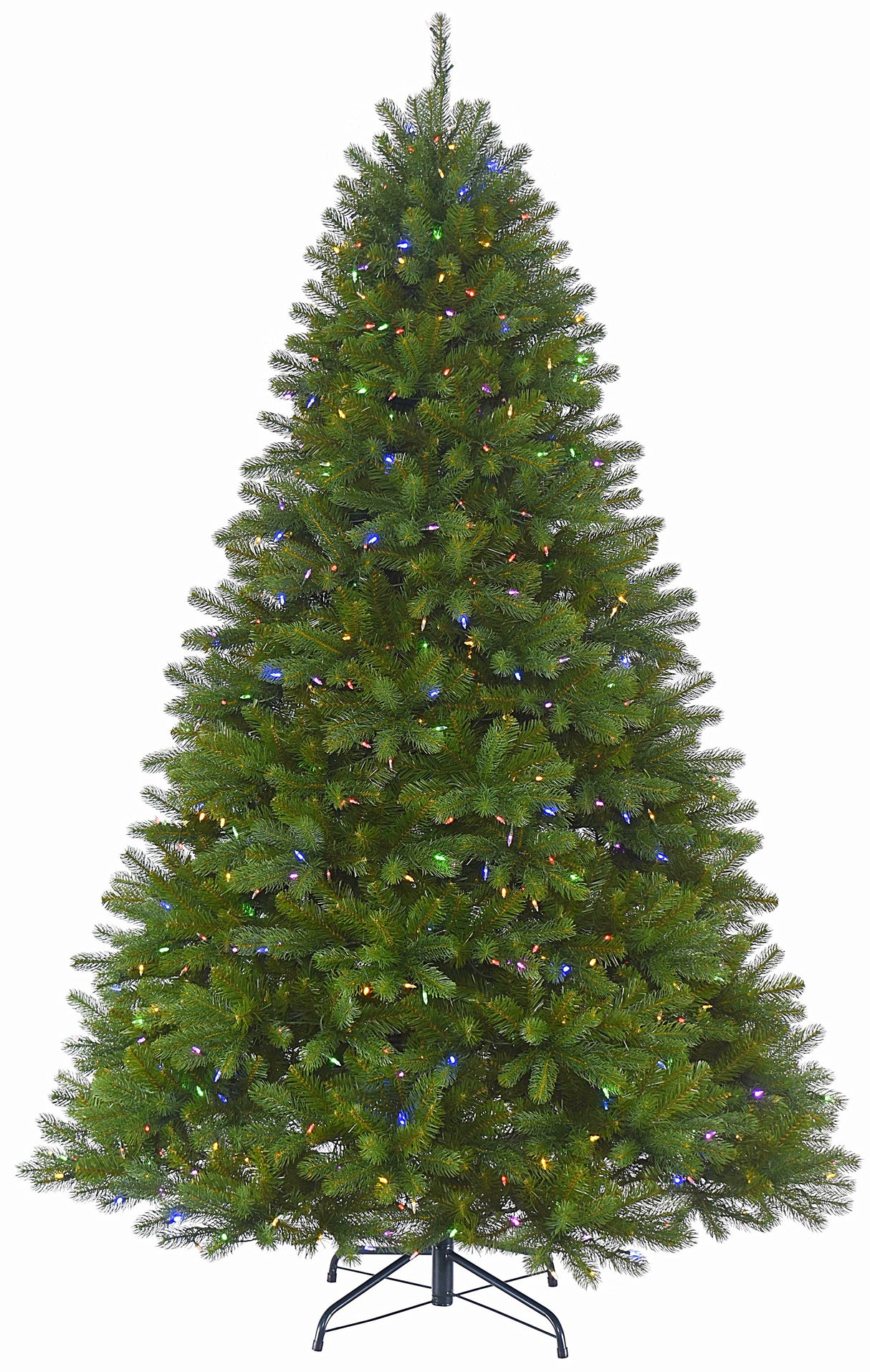Artificial tree pre-lit with dual lights. Lights change from multi-colored to warm white.