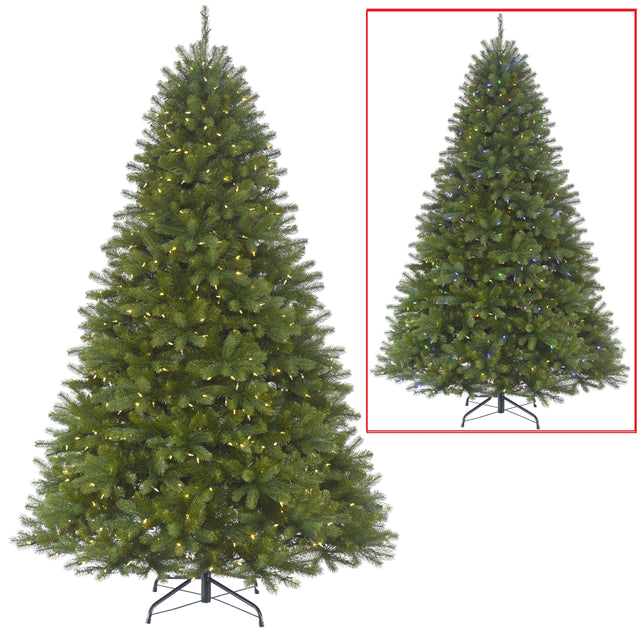 Artificial tree pre-lit with dual lights. Lights change from multi-colored to warm white.