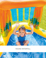 Dinosaur themed inflatable water park for kids.