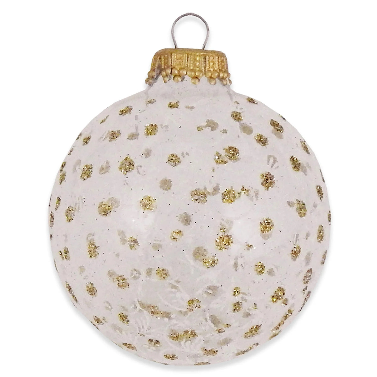 Set of 4 Gold Glitter Polka Dot Glass Ornaments