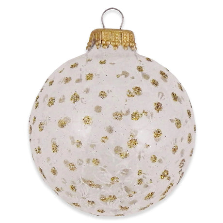Set of 4 Gold Glitter Polka Dot Glass Ornaments