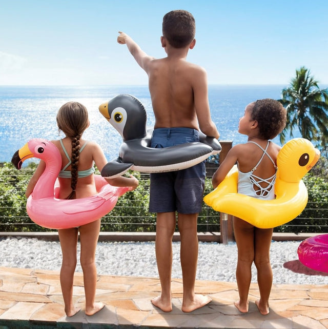 Inner tubes for kids shaped like different animals.