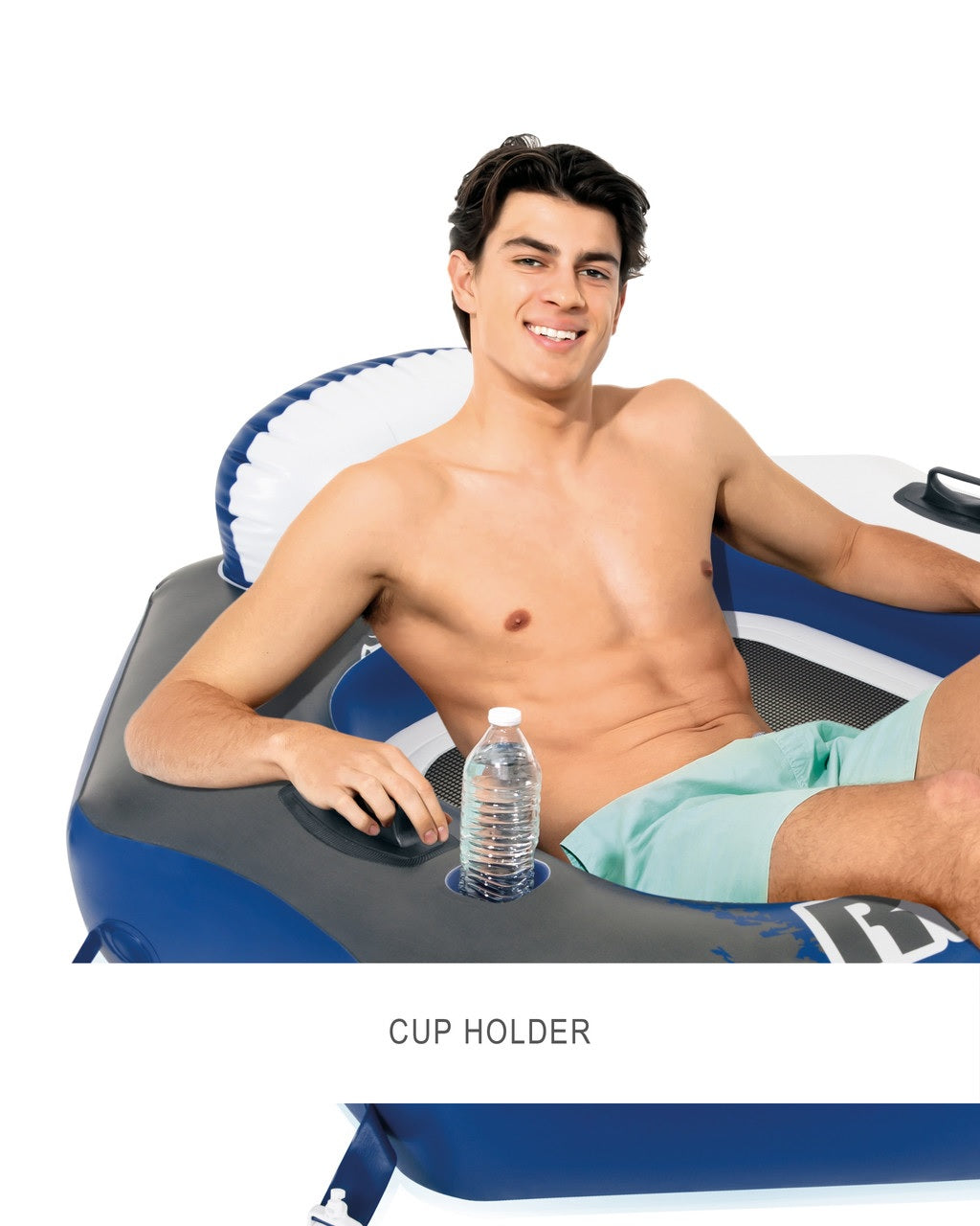 Blue and white inflatable connectable lounge.
