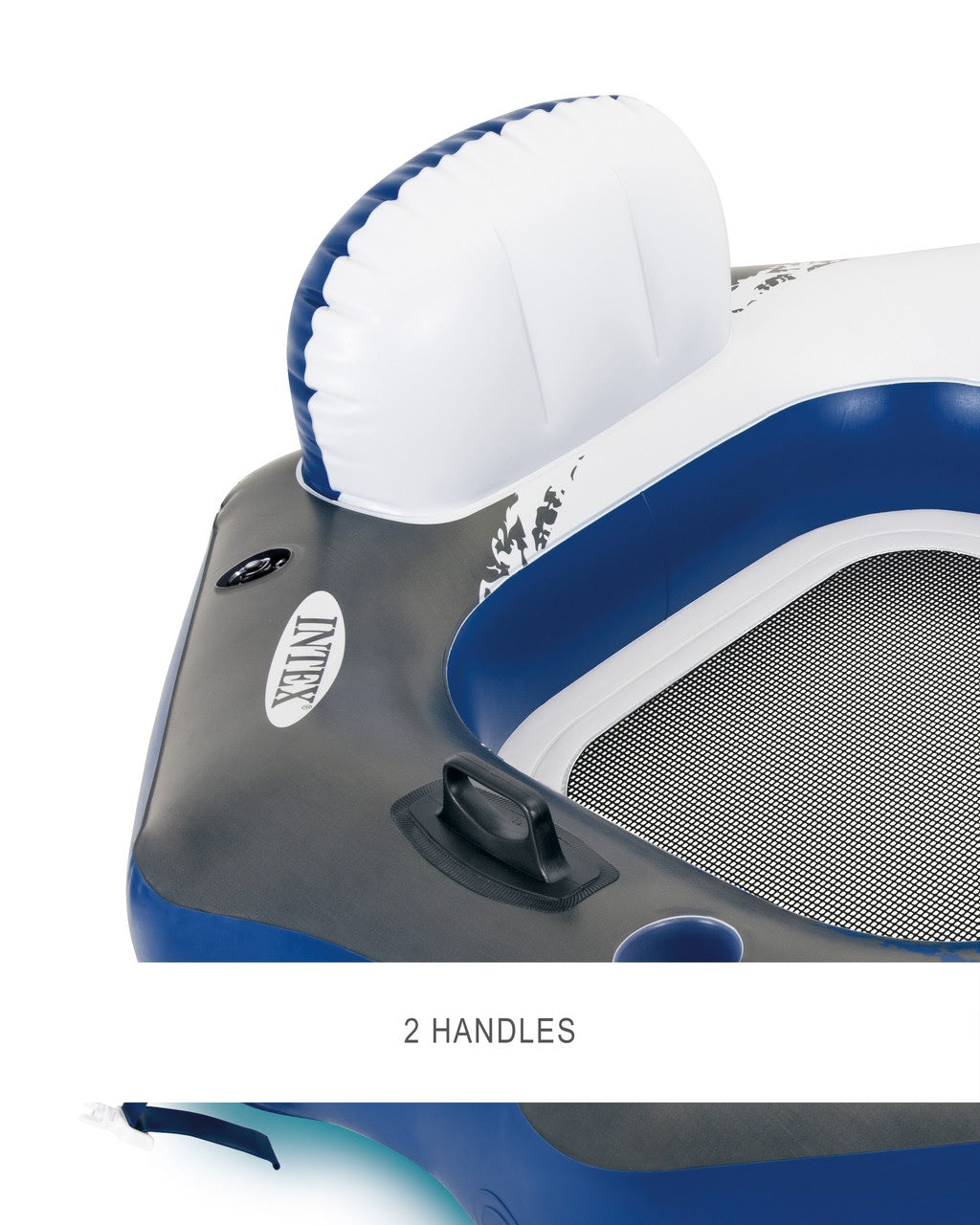 Blue and white inflatable connectable lounge.