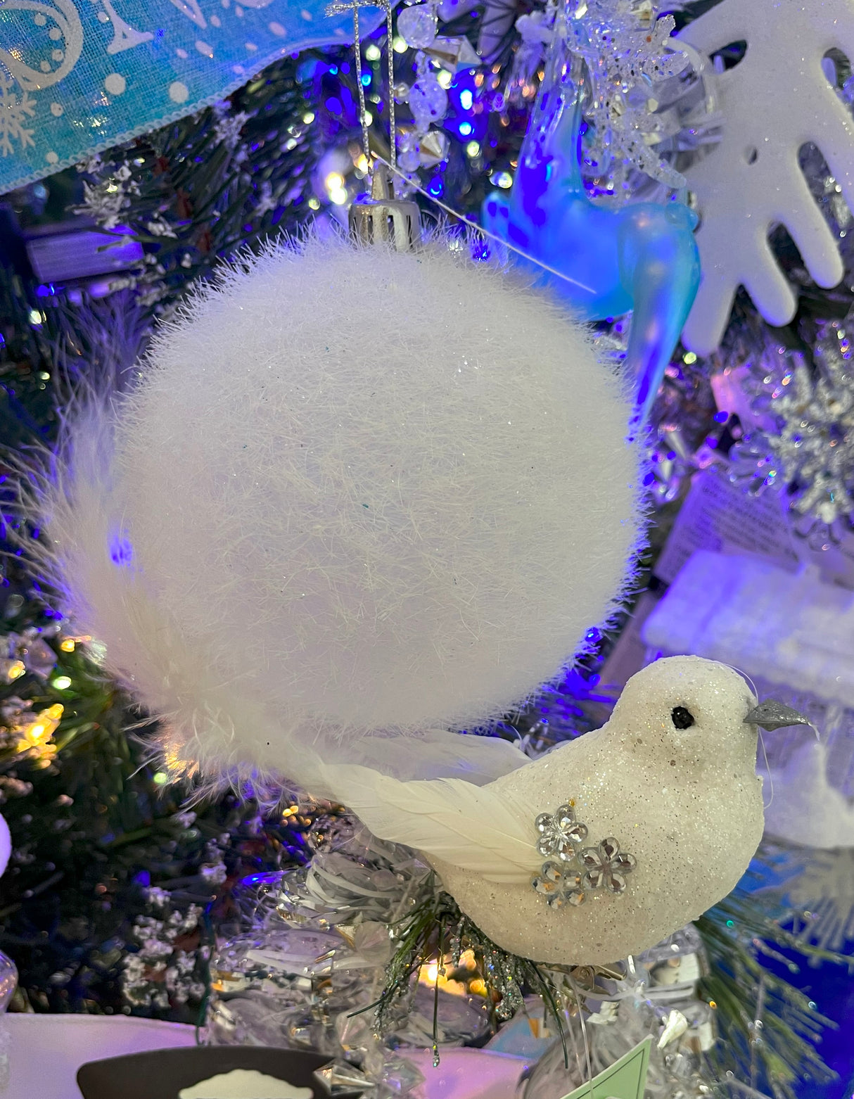 100MM Flocked Hair Glitter Ball Ornament