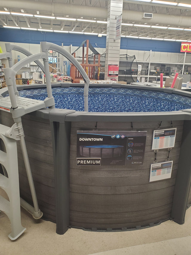 Display of a Carvin above ground pool at our Tinley Park Outlet store.