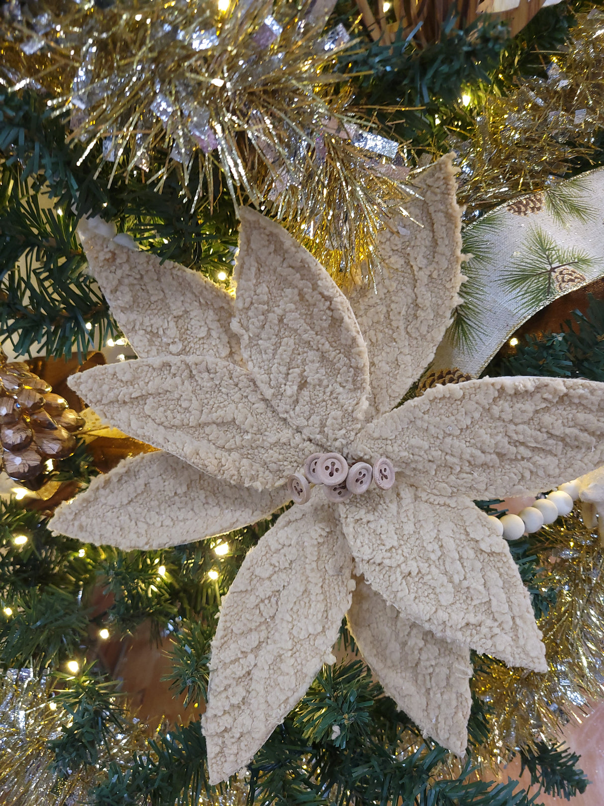 22" Tan Winter Chalet Poinsettia Stem with Buttons