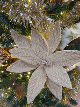 22" Tan Winter Chalet Poinsettia Stem with Buttons
