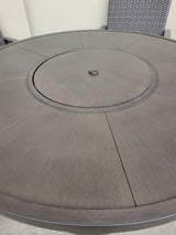 This is an up close view of the top of the fire pit table.