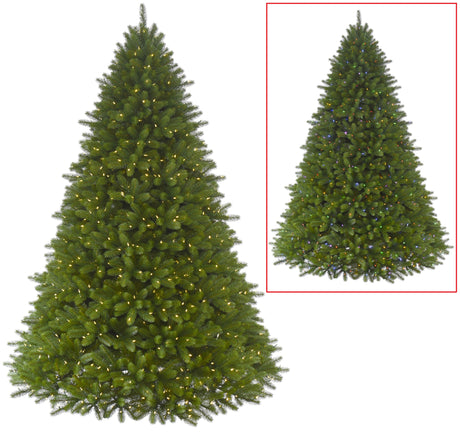 Artificial tree pre-lit with dual lights. Lights change from warm white to multi-colored.