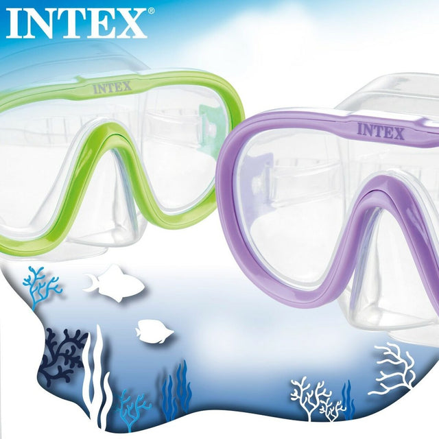 Swim mask. There are two color options: lime green or purple.