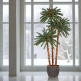 Potted palm tree decoration. Each part of the tree measure 4 ft., 5 ft. and 6 ft. Features 500 incandescent lights. Trunks are covered in Clear lights. Palm Tree Tops are covered in Multi-Colored lights.