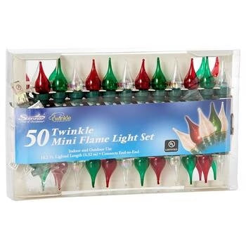 Set of 50 Twinkle Mini Flame Tip Christmas Lights