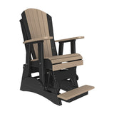 This is the Weatherwood and Black colored Adirondack glider chair on a white background.