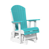 This is the Aruba Blue and White colored Adirondack glider chair on a white background.