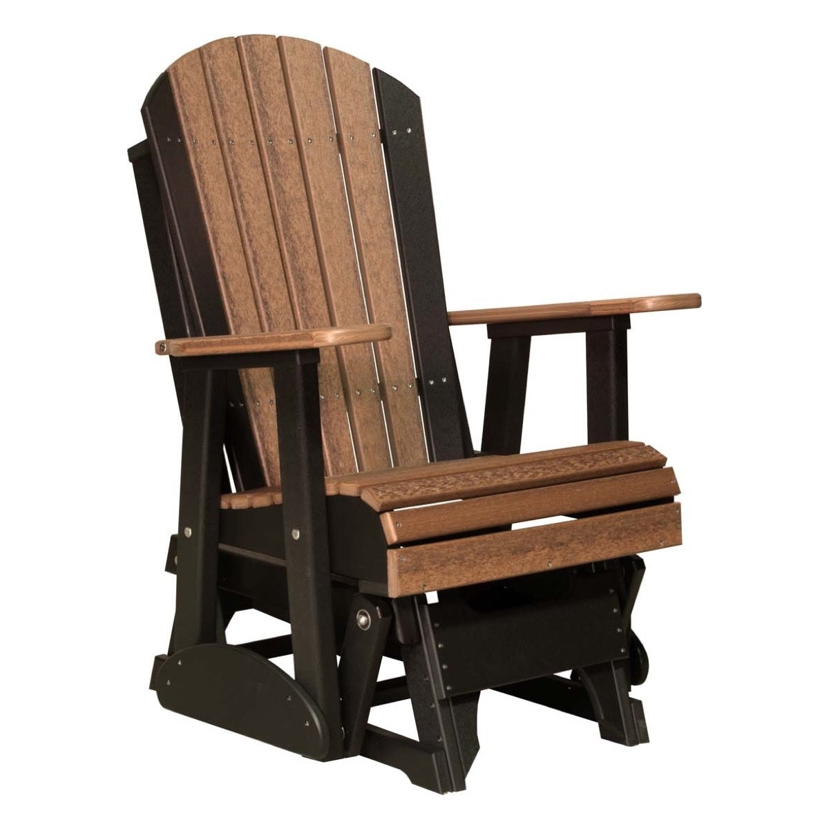 This is the Antique Mahogany and Black colored Adirondack glider chair on a white background.