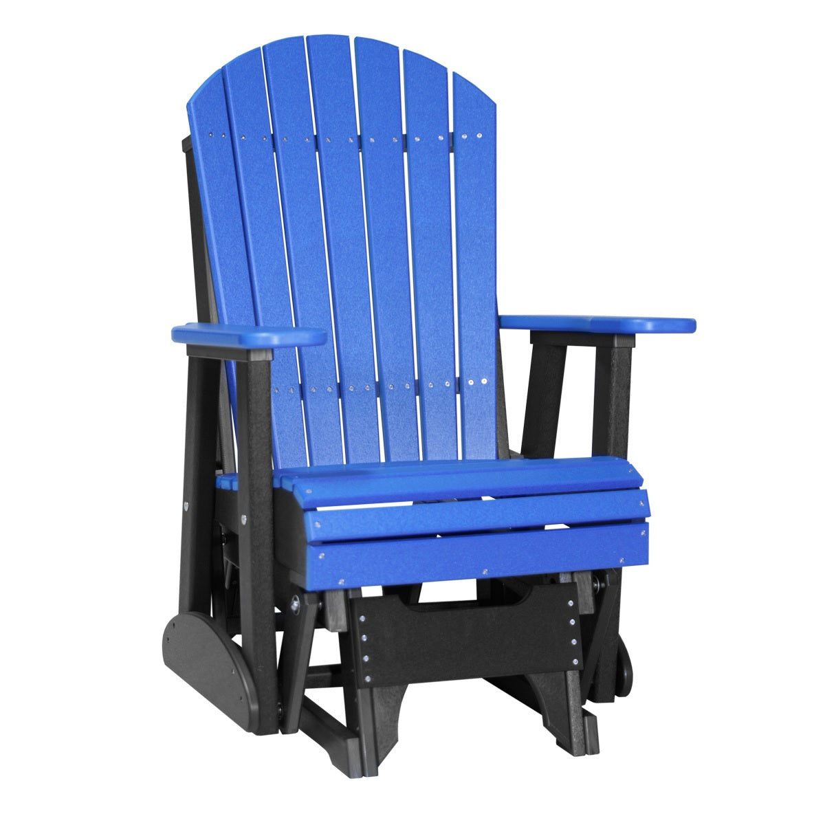 This is the Blue and Black colored Adirondack glider chair on a white background.