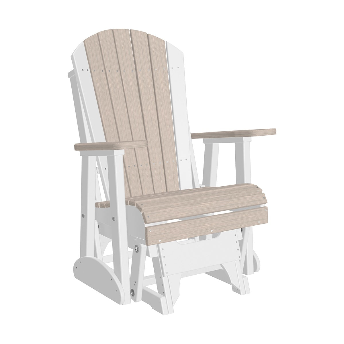 This is the Birch and White colored Adirondack glider chair on a white background.