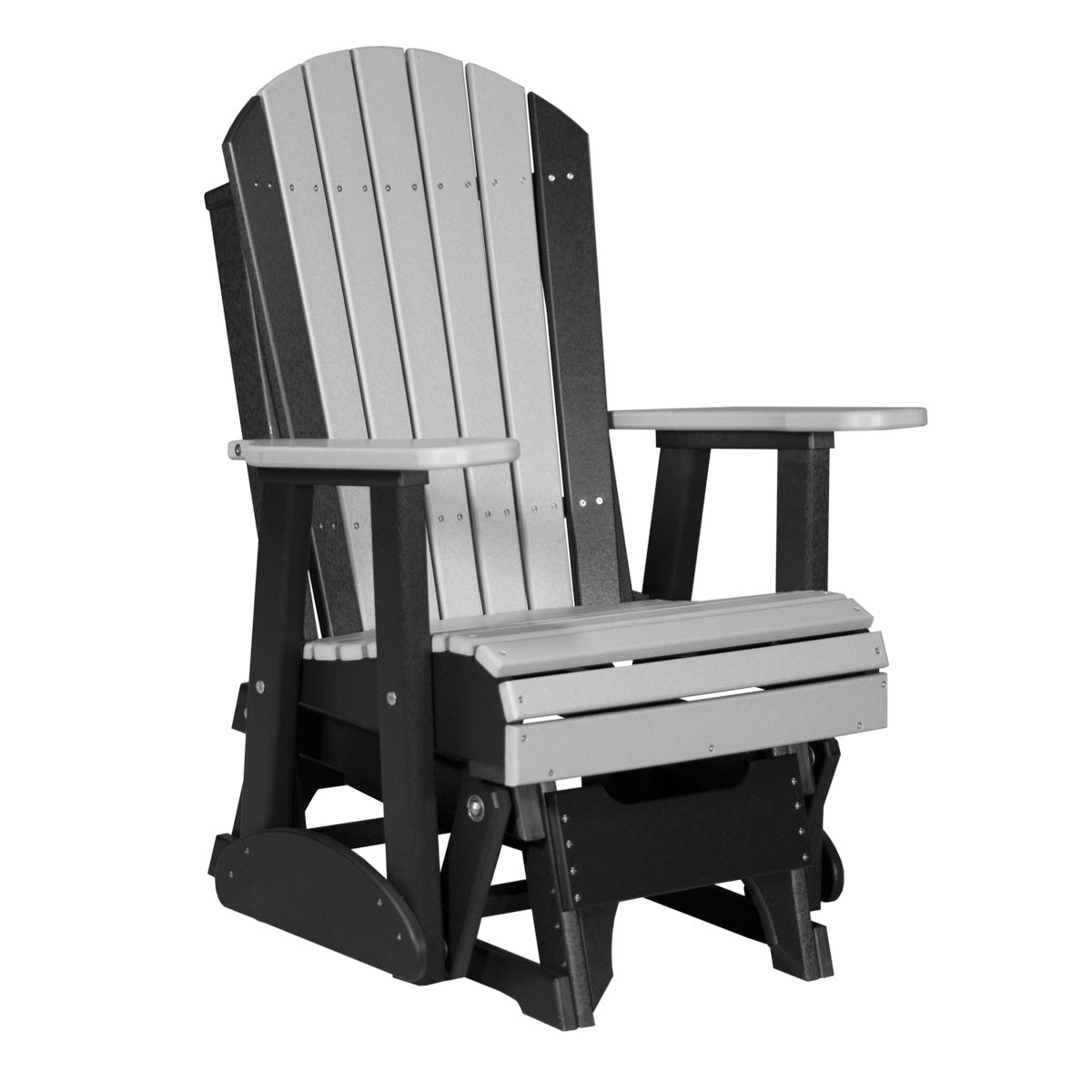 This is the Dove Gray and Black colored Adirondack glider chair on a white background.