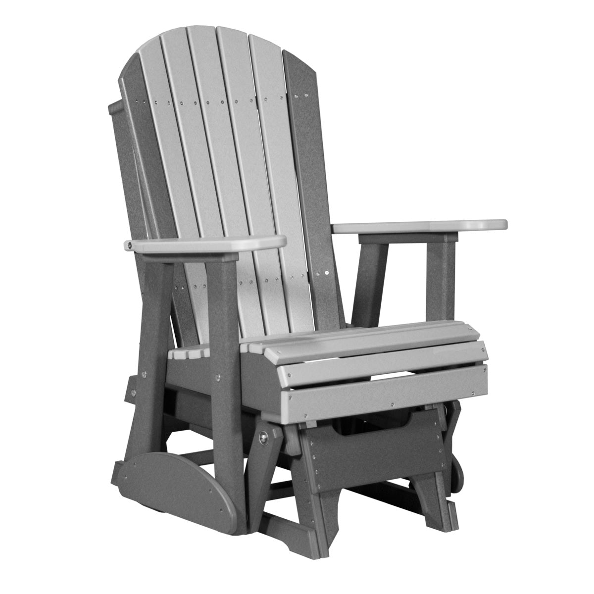 This is the Dove Gray and Slate colored Adirondack glider chair on a white background.