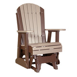 This is the Weatherwood and Chestnut Brown colored Adirondack glider chair on a white background.