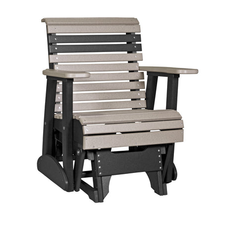 This is the Weatherwood and Black colored glider chair on a white background.