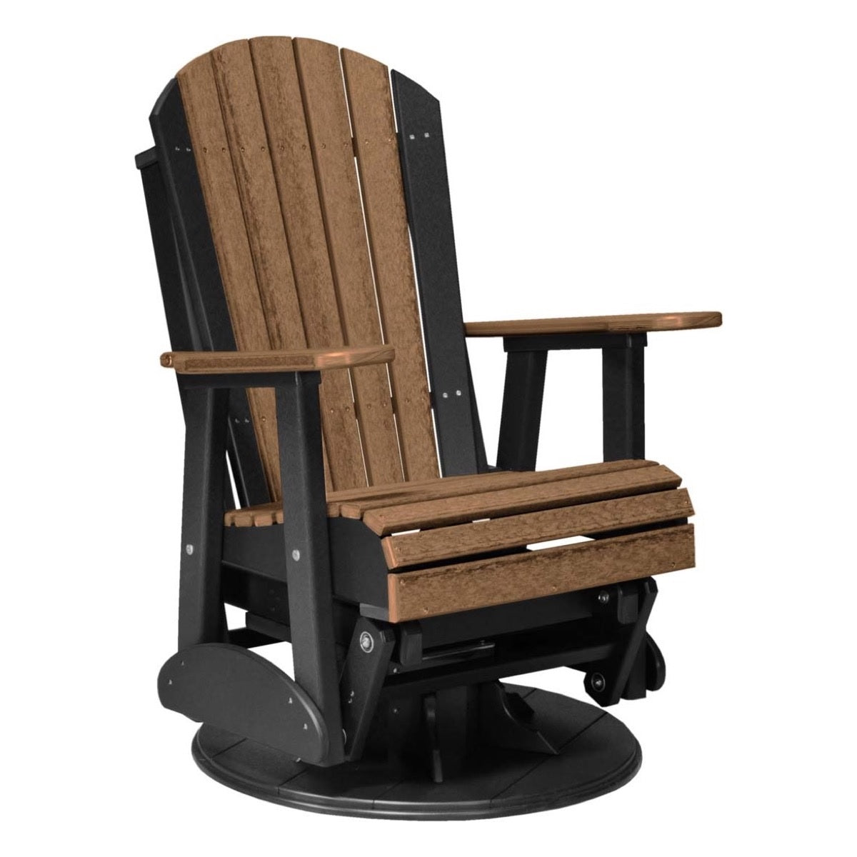 This is the Antique Mahogany and Black colored Adirondack swivel glider chair on a white background.