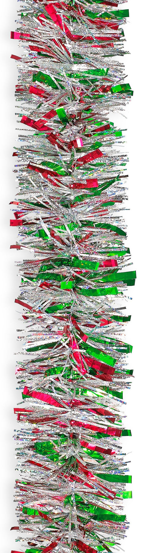 15' Fancy Laser Red, Green & Silver Metallic Tinsel Garland