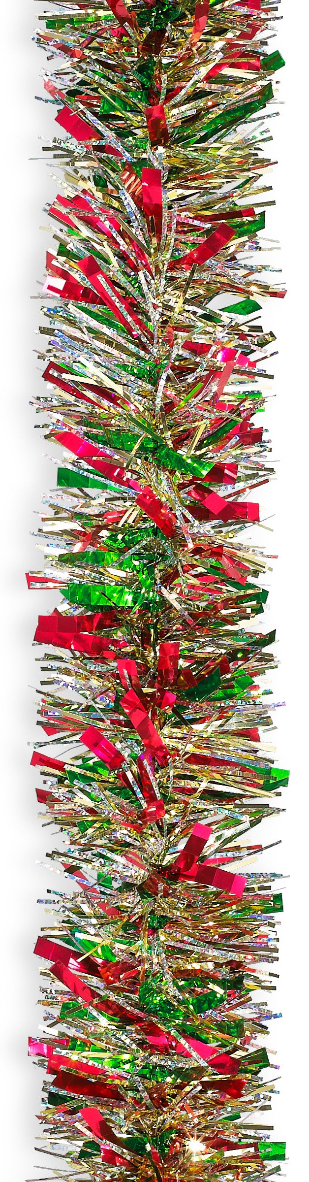 12' Fantasy Embossed Laser Red, Green, Midas Gold Tinsel Garland