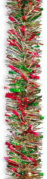 12' Fantasy Embossed Laser Red, Green, Midas Gold Tinsel Garland