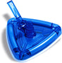 Triangular pool vacuum head. It has a clear blue head with a white bottom border. Vacuum pole not included.