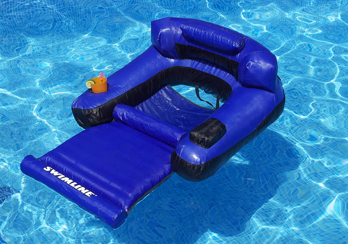 Nylon fabric covered inflatable pool chair.