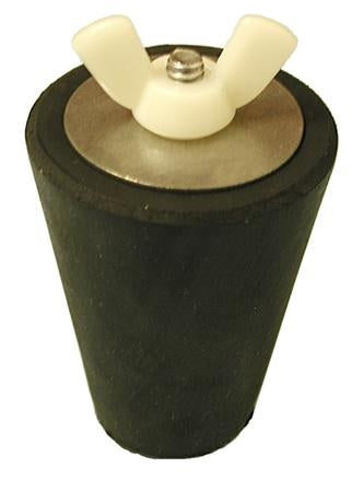Black tapered pool plug with wing nuts on top.
