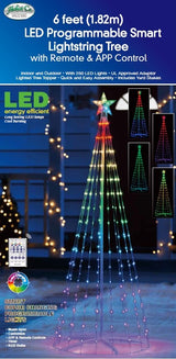 Six foot string tree pre-lit with LED lights that you can control via an app.