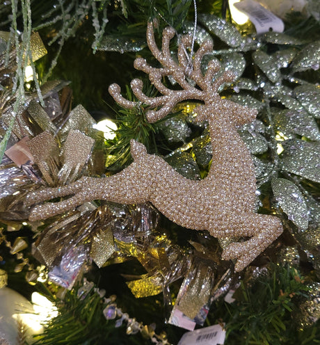 7" Champagne Gold Acrylic Diamond Reindeer Ornament
