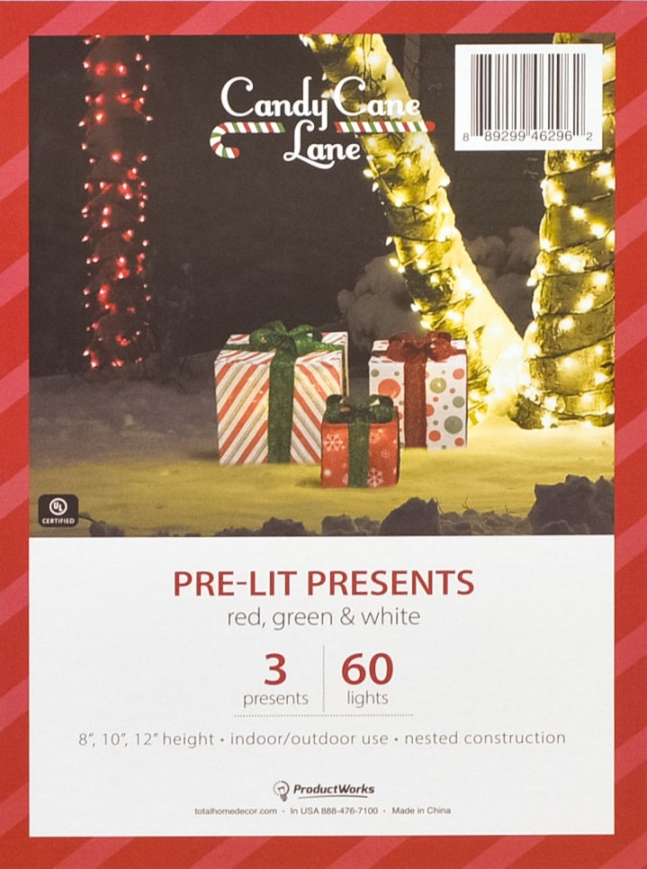 Set of 3 Pre-Lit Nested Gift Box Holiday Sculptures