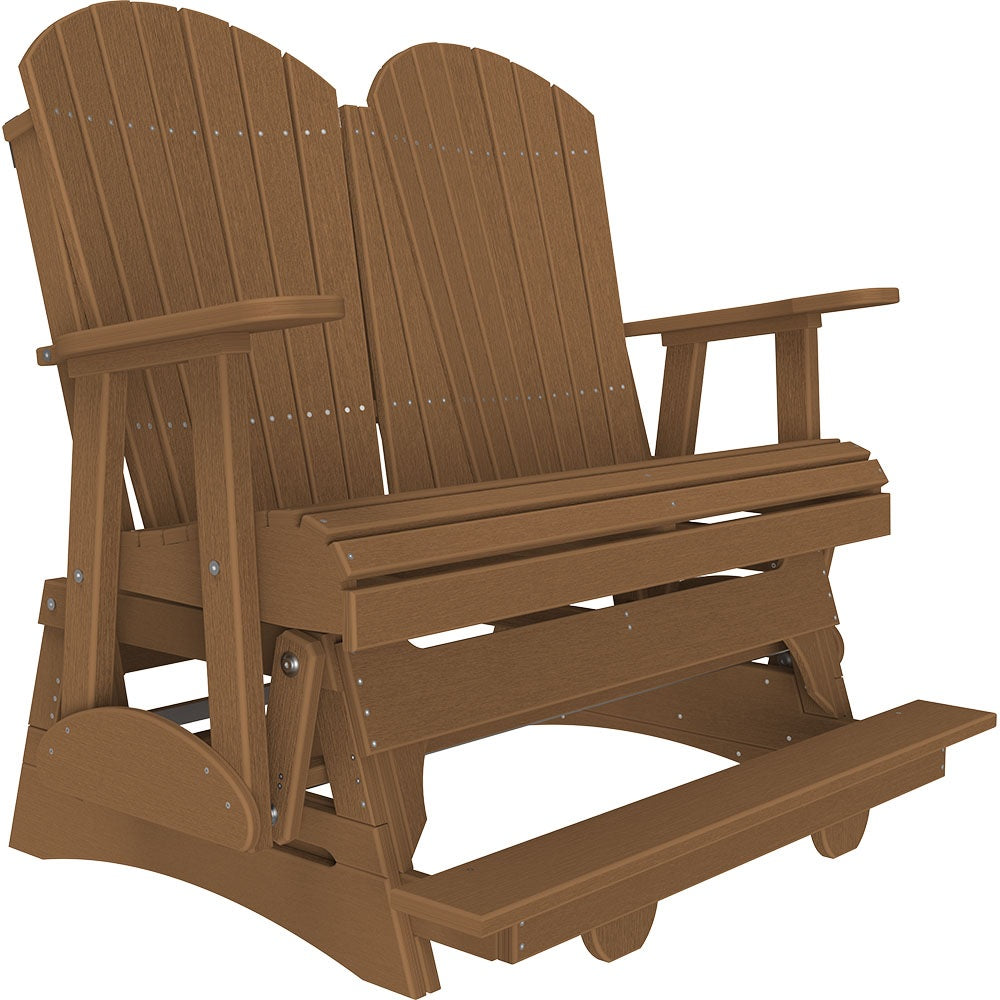 This is an Antique Mahogany colored Adirondack balcony glider bench on a white background.