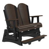 This is a Brazilian Walnut and Black colored Adirondack balcony glider bench on a white background.