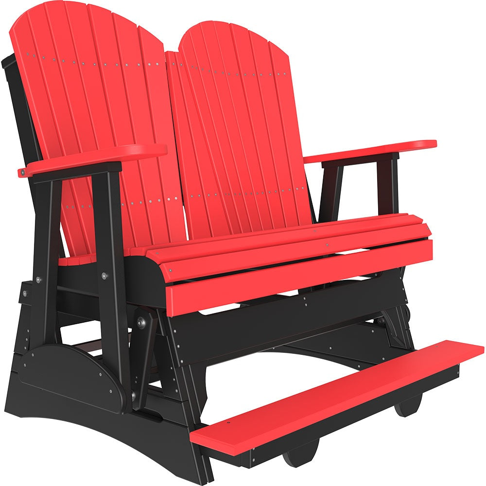 This is a Red and Black colored Adirondack balcony glider bench on a white background.