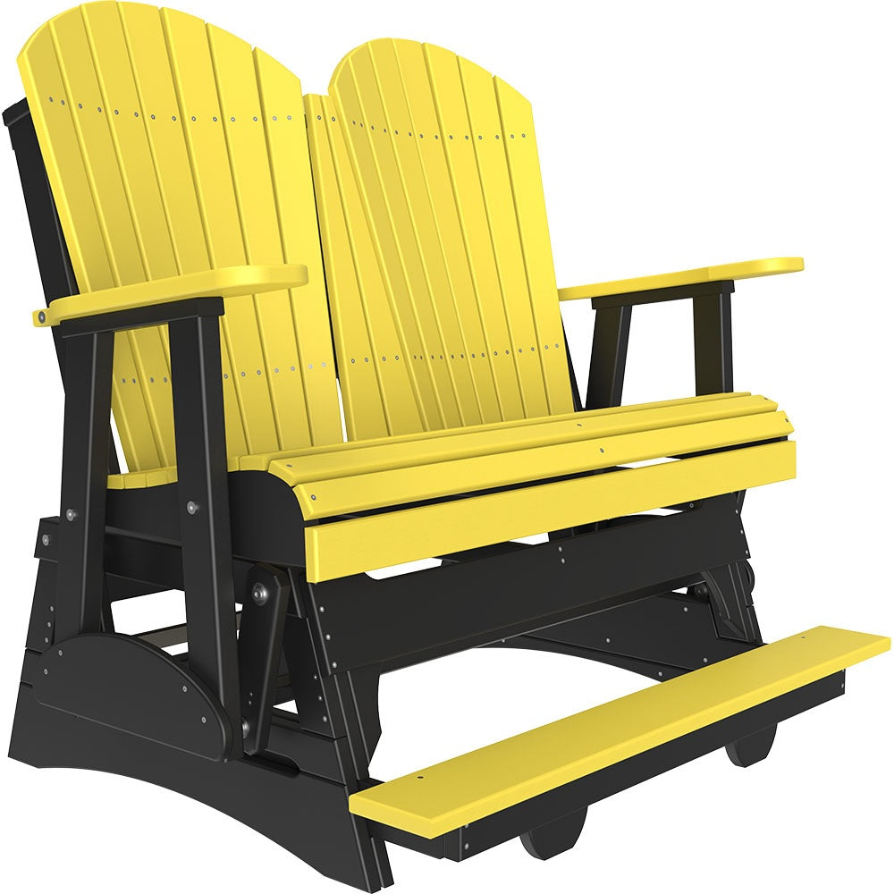 This is a Yellow and Black colored Adirondack balcony glider bench on a white background.