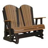 This is an Antique Mahogany and Black colored Adirondack glider bench on a white background.