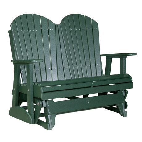 This is a Green colored Adirondack glider bench on a white background.