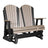This is a Weatherwood and Black colored Adirondack glider bench on a white background.