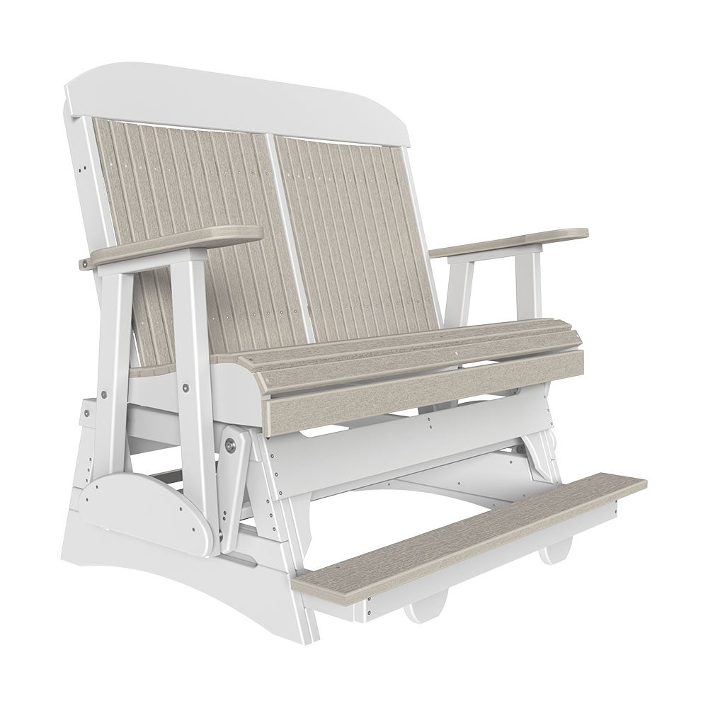 This is the Birch and White colored classic balcony glider bench on a white background.